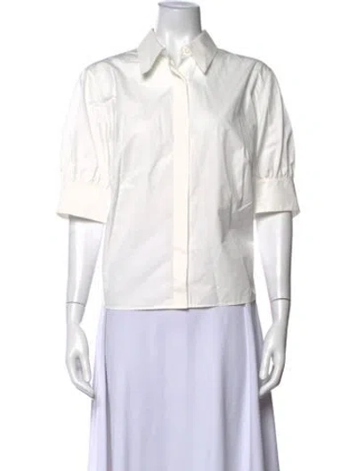 Pre-owned Akris Short Sleeve Button-up Top In White