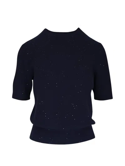 Akris Short-sleeve Knitted Sweater In Blue