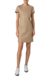 Akris Short Sleeve Mixed Media Sheath Dress In Cuoio
