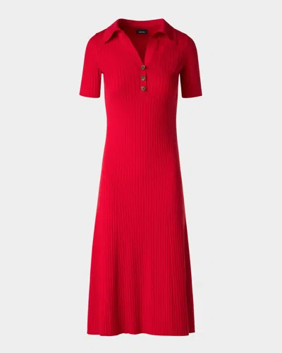 Akris Short-sleeve Rib Polo Shirtdress In Red
