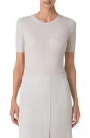 Akris Short Sleeve Silk & Cotton Rib Sweater In Greige
