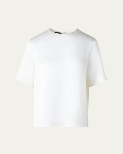 Akris Short Sleeve Silk Satin Blouse In Ecru