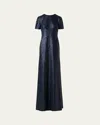 Akris Short-sleeve Stretch Paillette Jersey Gown In Navy