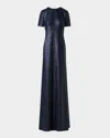 Akris Short-sleeve Stretch Paillette Jersey Gown In Navy
