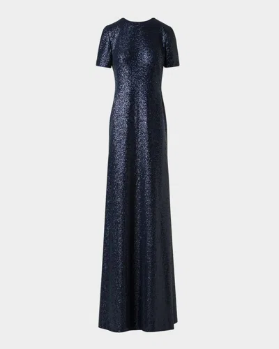 Akris Short-sleeve Stretch Paillette Jersey Gown In Navy