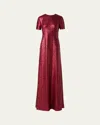 Akris Short-sleeve Stretch Paillette Jersey Gown In Ruby