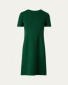 Akris Short-sleeve Wool Crepe Sheath Dress In Pine Green