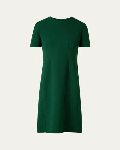 Akris Short-sleeve Wool Crepe Sheath Dress In Pine Green