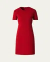 Akris Short-sleeve Wool Crepe Sheath Dress In Ruby