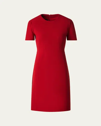 Akris Short-sleeve Wool Crepe Sheath Dress In Ruby