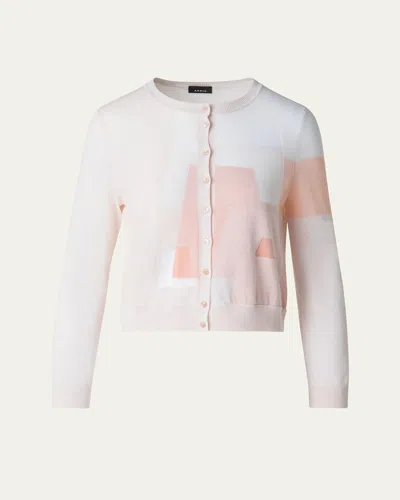 Akris Short Trapezoid Intarsia Knit Cardigan In Seashell