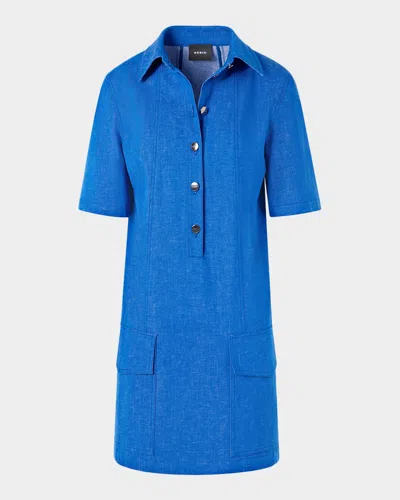Akris Short-sleeve Cotton Stretch Denim Mini Polo Dress In Blue