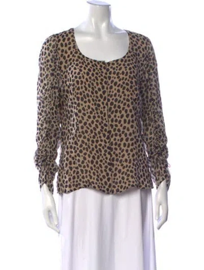 Pre-owned Akris Silk Animal Print Blouse In Black/brown