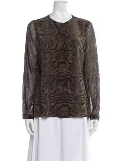 Pre-owned Akris Silk Animal Print Blouse In Brown