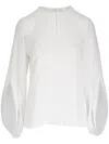 Akris Silk Georgette Blouse With Slit Sleeves In Neutrals