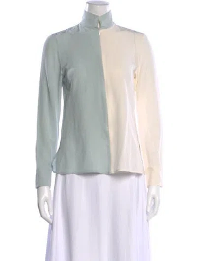Pre-owned Akris Silk Colorblock Pattern Blouse In Blue
