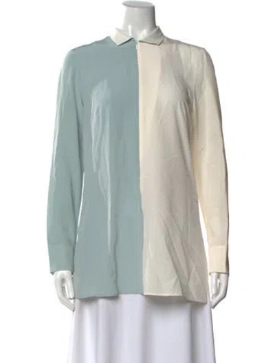 Pre-owned Akris Silk Colorblock Pattern Blouse In Blue