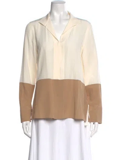 Pre-owned Akris Silk Colorblock Pattern Blouse In Neutral