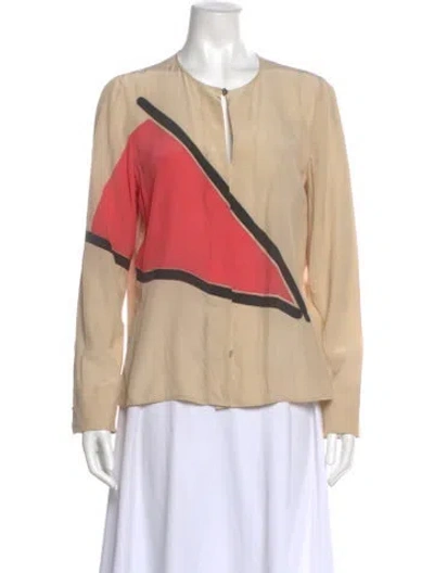 Pre-owned Akris Silk Colorblock Pattern Blouse In Neutral