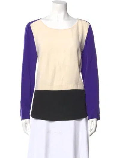 Pre-owned Akris Silk Colorblock Pattern Blouse In Purple