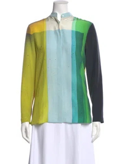 Pre-owned Akris Silk Colorblock Pattern Blouse In Yellow