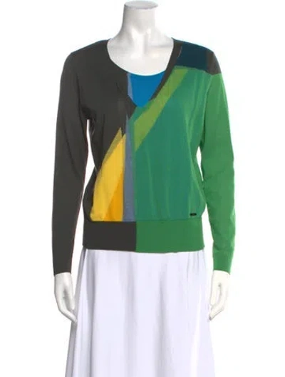 Pre-owned Akris Silk Colorblock Pattern Sweater In Green