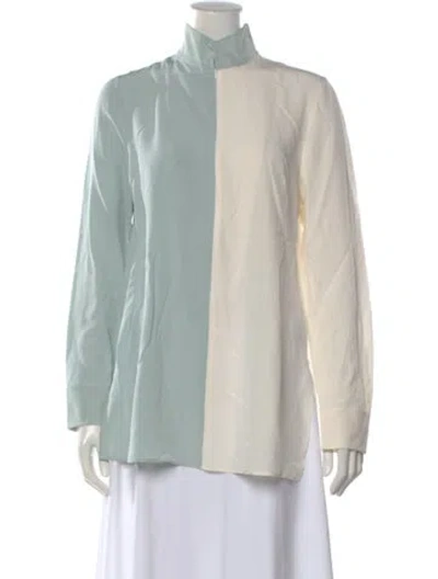 Pre-owned Akris Silk Colorblock Pattern Top In Blue