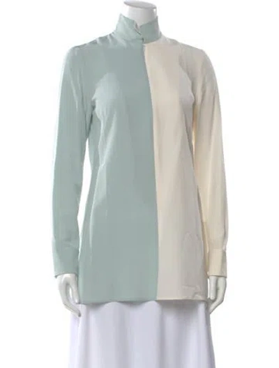 Pre-owned Akris Silk Colorblock Pattern Top In Blue