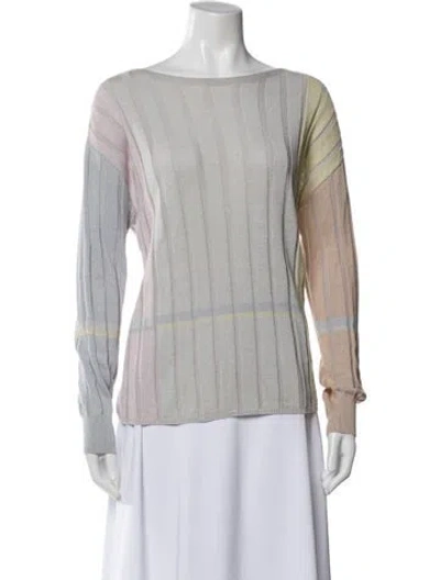 Pre-owned Akris Silk Colorblock Pattern Top In Gray