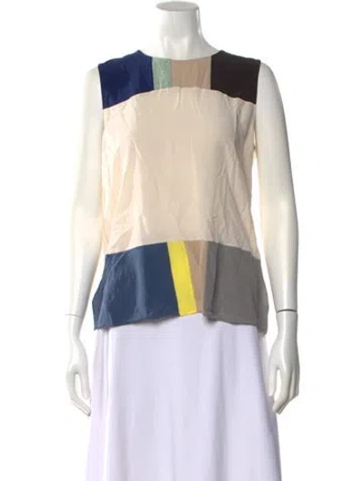 Pre-owned Akris Silk Colorblock Pattern Top In Neutral