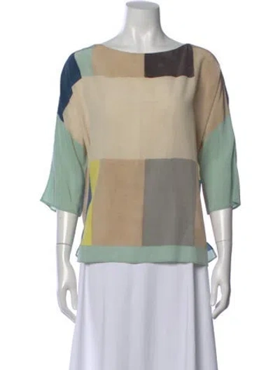 Pre-owned Akris Silk Colorblock Pattern Top In Neutral