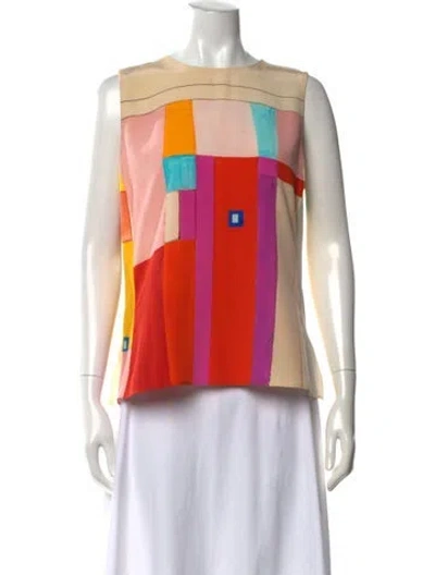 Pre-owned Akris Silk Colorblock Pattern Top In Neutrals