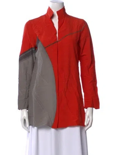 Pre-owned Akris Silk Colorblock Pattern Top In Red