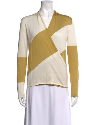 Pre-owned Akris Silk Colorblock Pattern Top In Yellow