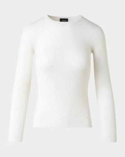 Akris Silk Cotton Rib Crewneck Sweater In White