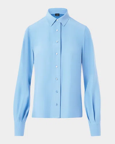 Akris Silk Crepe Button-down Shirt In Blue