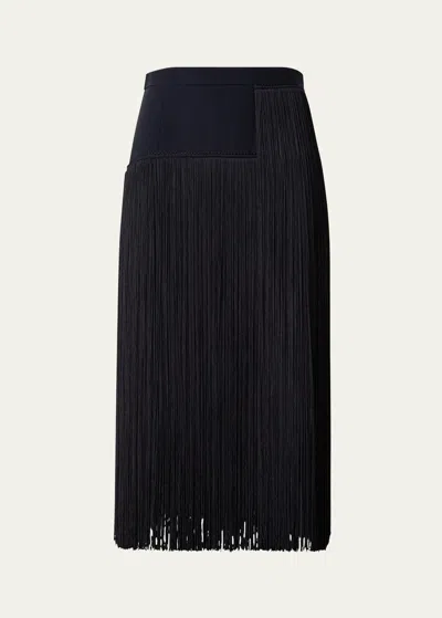 Akris Silk Crepe Maxi Skirt With Asymmetrical Fringe In Black