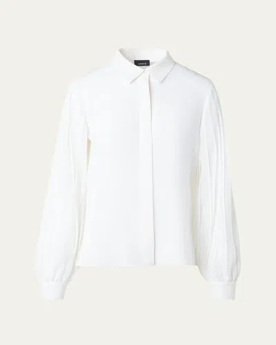 Akris Silk Crepe Pleated-sleeve Blouse