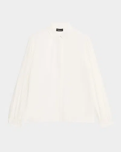 Akris Silk Crepe Pleated-sleeve Blouse