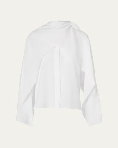 Akris Silk Crepe Sleeve Panel Button-down Blouse In Ecru
