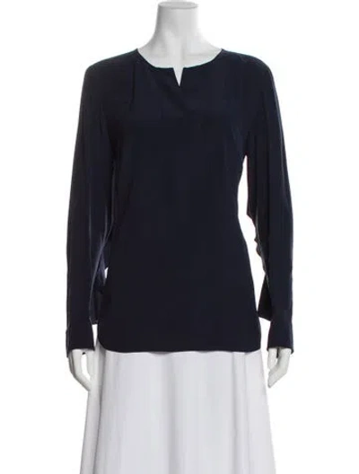 Pre-owned Akris Silk Crew Neck Blouse In Blue