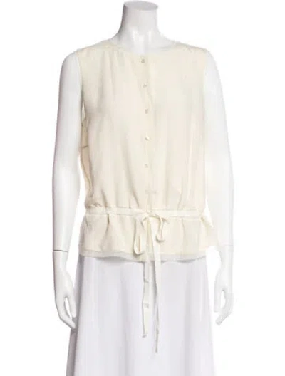 Pre-owned Akris Silk Crew Neck Blouse In White