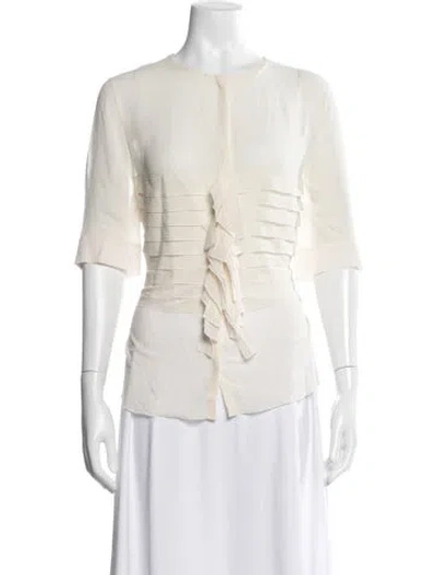 Pre-owned Akris Silk Crew Neck Blouse In White