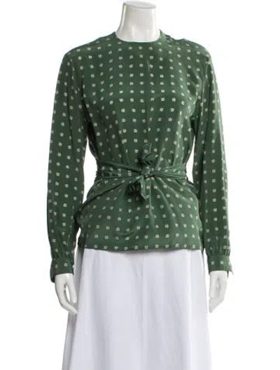 Pre-owned Akris Silk Floral Print Blouse In Green