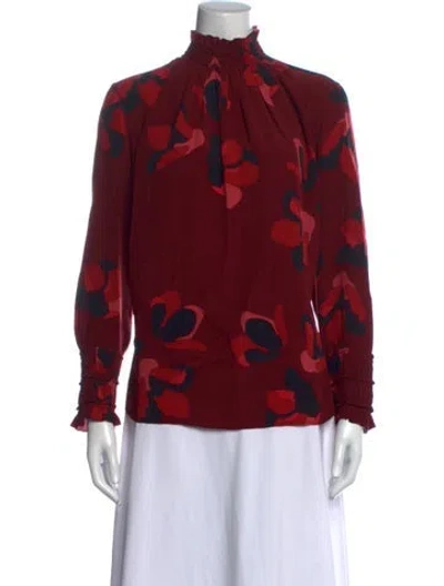 Pre-owned Akris Silk Floral Print Blouse In Red
