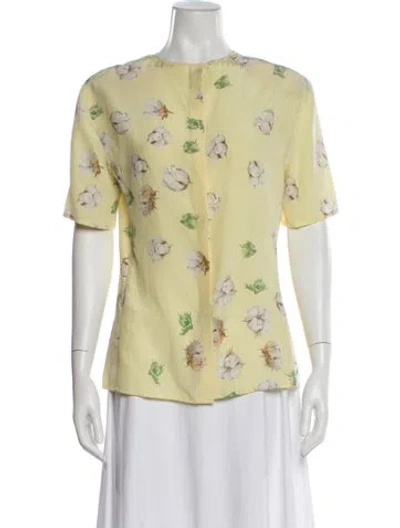 Pre-owned Akris Silk Floral Print Blouse In Yellow