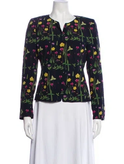 Pre-owned Akris Silk Floral Print Evening Jacket In Blue