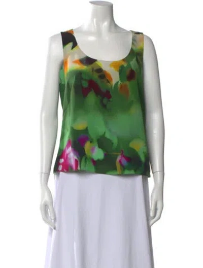 Pre-owned Akris Silk Floral Print Top In Green