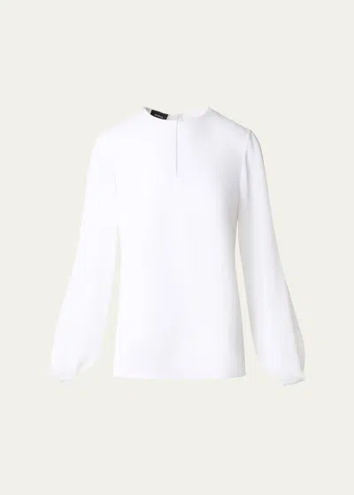 Akris Silk Georgette Blouse With Slit Sleeves In Ecru