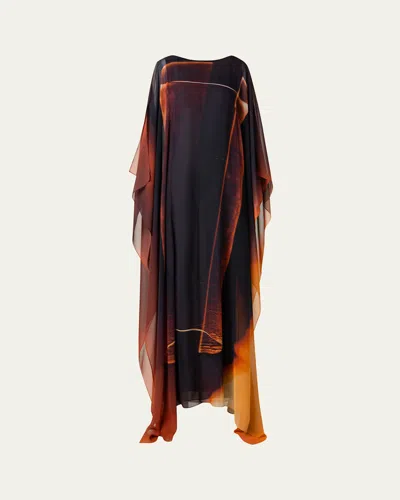 Akris Silk Georgette Tube Print Caftan Gown In Mocca-ambra